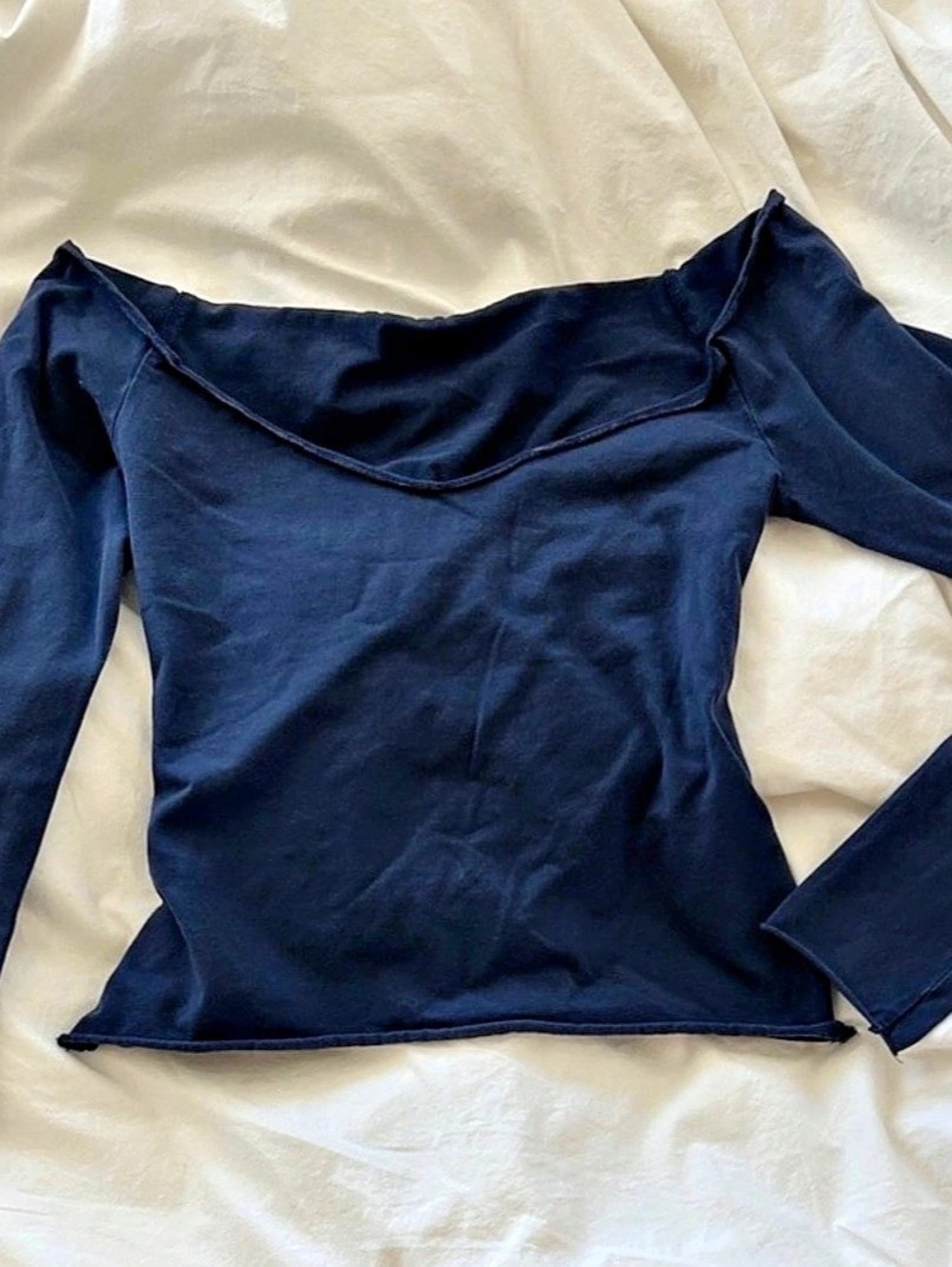 Edikted Navy Off-Shoulder Long Sleeve Top